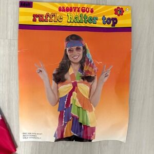 Groovy 60s Ruffle Halter Top Women Tie Dye Costume Hippie Halloween Unique Size